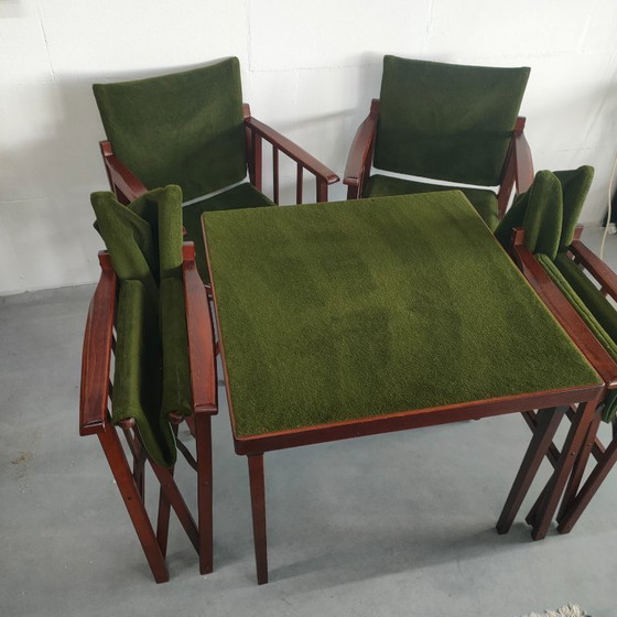 Image 1 of Unique and Rare 1950s Green Brothers 'Foldable' Directors' Chairs Bridge Table Set