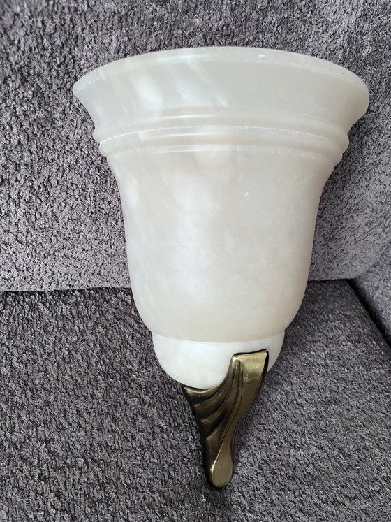 Prachtige vintage grote zware Aljuna messing albast wandlamp – Wandlampen, Other, Brass (photo 5 of 8)