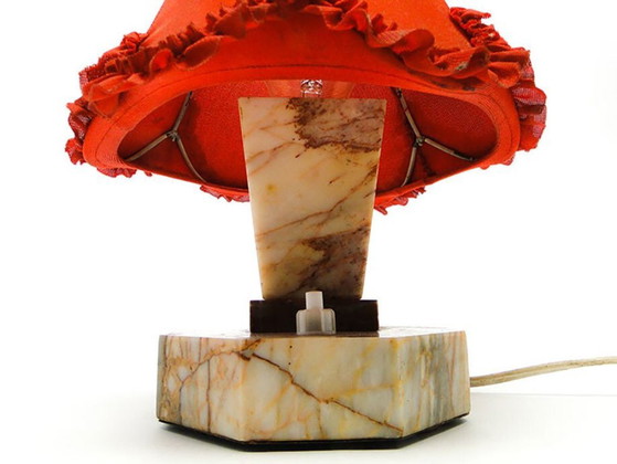 Art Deco Stone Table Lamp, Czechoslovakia, 1930s – Kámen Praha, Textile (photo 2 of 12)