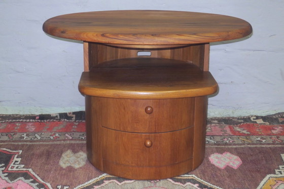 Image 1 of Solid Teak Oval Coffee Table with Swivel Top by Silkeborg, Denmark 1960s