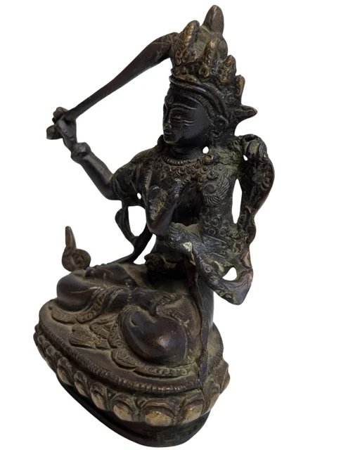 Bronzen Manjushri Beeld – Bodhisattva van Wijsheid – Beeldhouwkunst (photo 5 of 10)