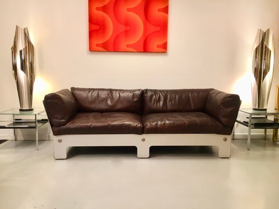 Image 1 of Braunes Leder und eloxiertes Sofa von Sigurd Ressel für Vatne Mobler, Norwegen 1968