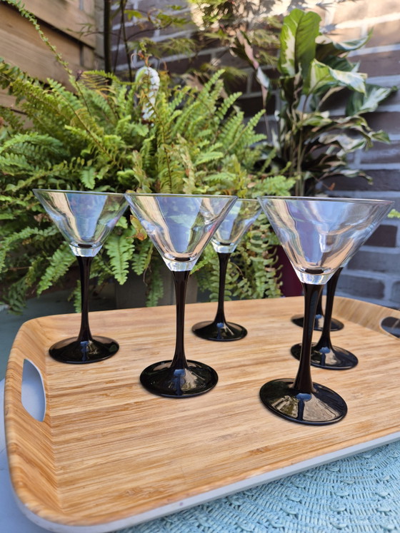 Set of 6 Vintage Luminarc France Domino Martini Glasses - Black Stem Cocktail Glasses – Glass & Decanter (photo 4 of 11)