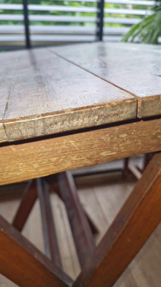 Antieke  school/veldtafel, Seiffert, Bureau, Porselein, Hout, Bruin (foto 6 van 9)