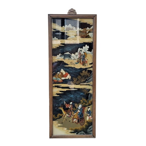 Espejo pintado / pintura sobre vidrio “Escena tradicional”, Dinastía Qing, circa 1870 - China