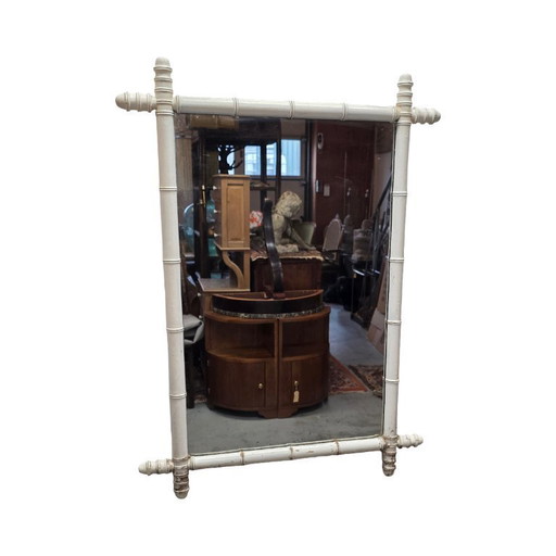 Vintage white faux bamboo mirror