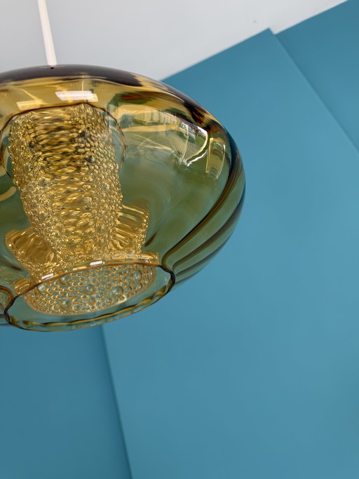 Vintage hanglamp uit het midden van de 20e eeuw / ruimtevaarttijdperk - amberkleurig, jaren 60/70