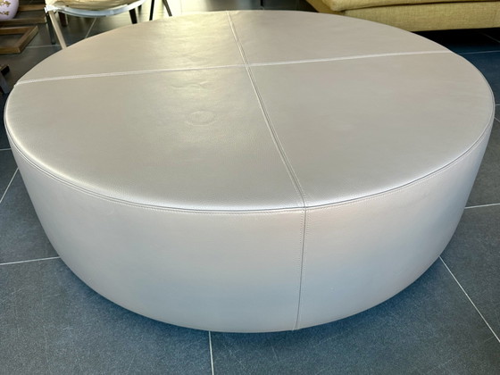 Coffee Table Pouf Ottoman in Taupe Leather – Footstools & poufs, Wood (photo 7 of 11)
