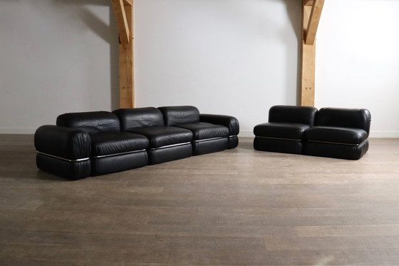 Image 1 of Divano componibile in pelle nera di Rodolfo Bonetto per Tecnosalotto, anni '60