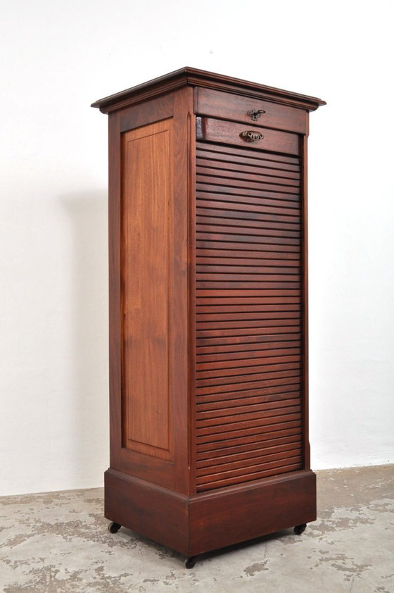 Image 1 of Antico mobiletto con anta a rullo in mogano, anni 1880