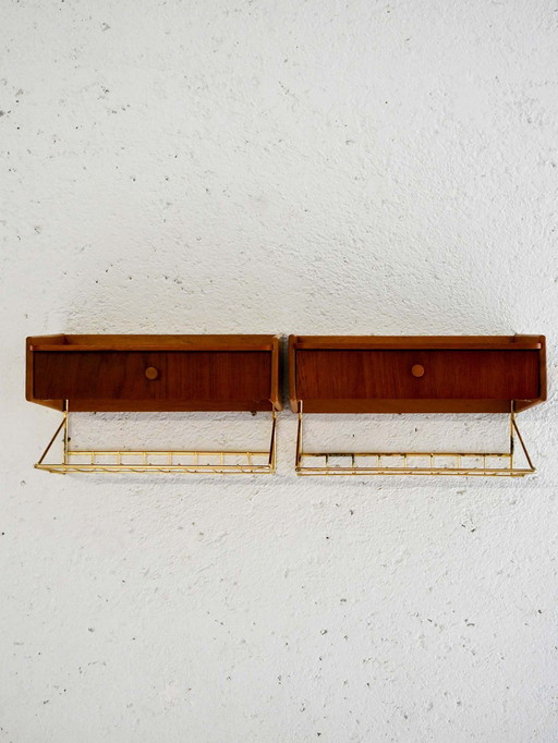 Pair of 1950s Scandinavian Wall-Mounted Nightstands