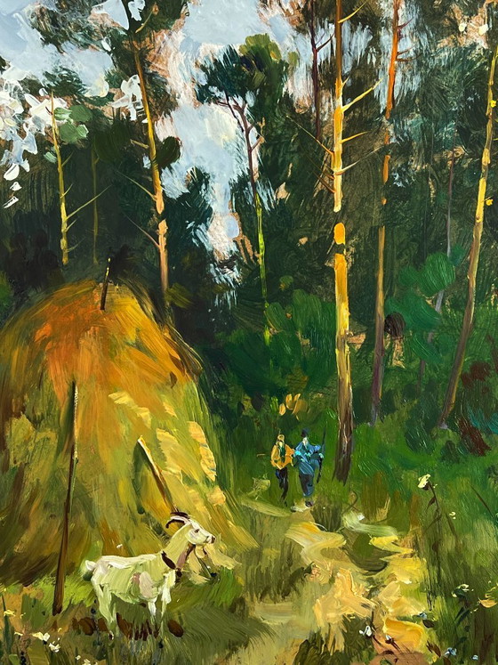 Image 1 of Peinture à l'huile originale représentant un paysage naturel : La route vers la forêt
