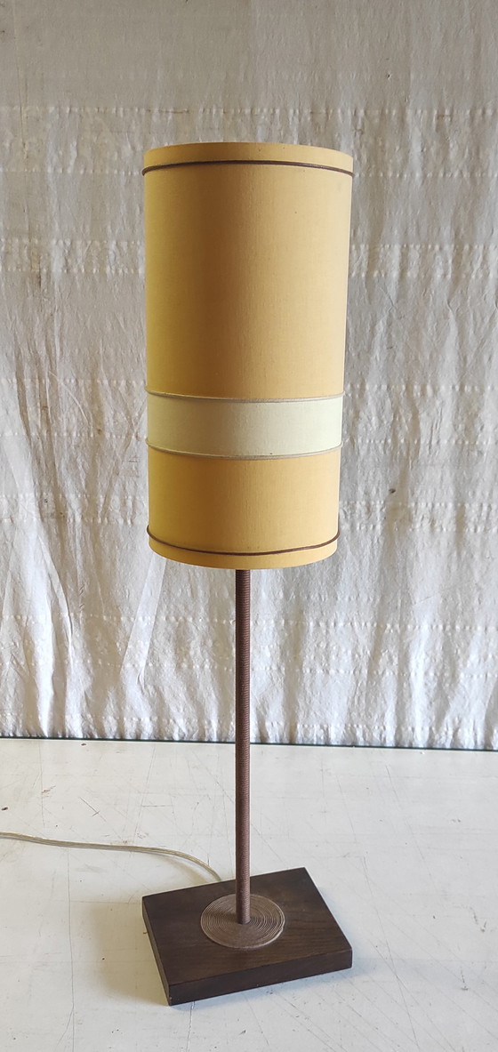 Image 1 of Scandinavian-style table lamp in wood and rope - mid-20th century