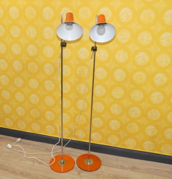 Image 1 of Set di DUE lampade da terra anni '70 arancione Richard Essig regolabile space age panton vintage retro originale raro