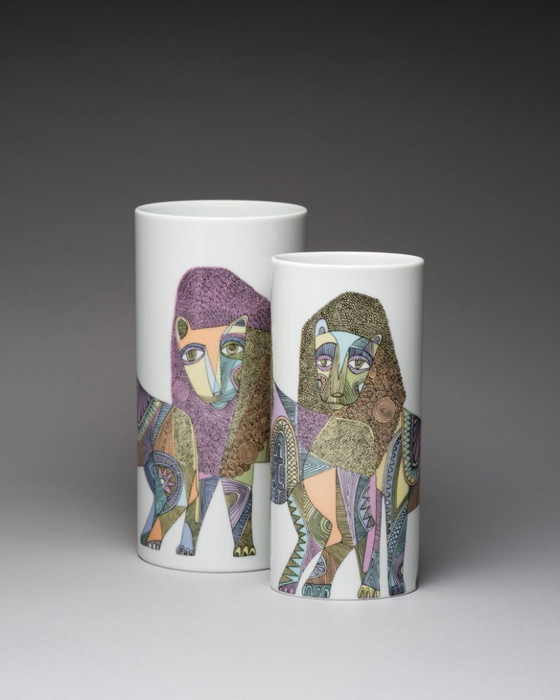 Image 1 of Rosenthal Studio-Line “Lions” Designer Vase Duo Cuno Fischer & Bjørn Wiinblad