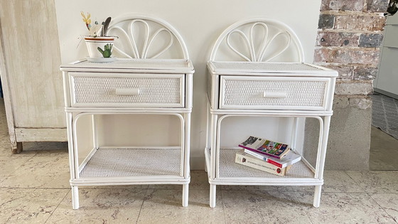 Image 1 of Coppia di comodini vintage in rattan