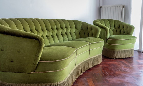 Image 1 of Green velvet vintage sofas
