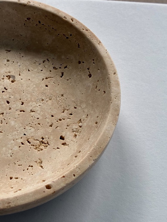 Image 1 of Small round travertine marble serving platter / travertine marble tray – minimalist design