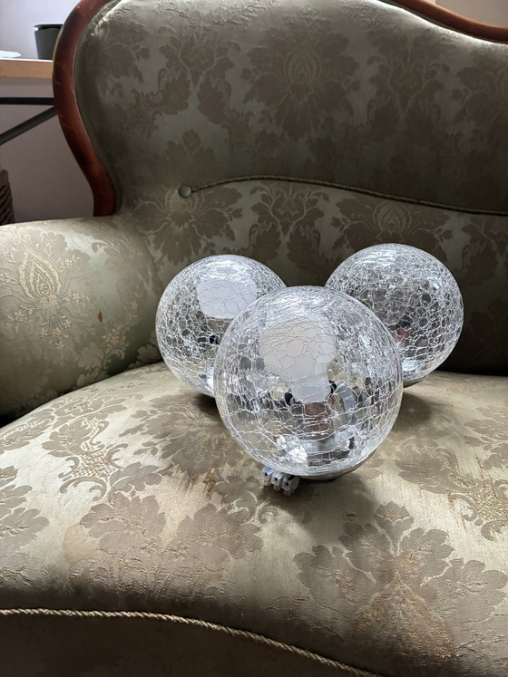 Image 1 of Vintage Space Age ceiling light – crackle frosted glass & chrome – 1970s (Doria / Vinegar style)