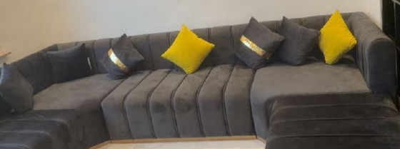 Image 1 of Luxury U-Shaped Velvet Corner Sofa - Dark Grey