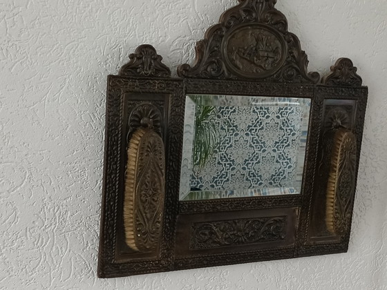 Image 1 of Vintage Hallway Mirror with Clothing Brushes