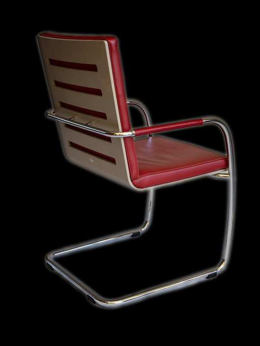 Thonet S61 V Sledestoel Rood Leer
