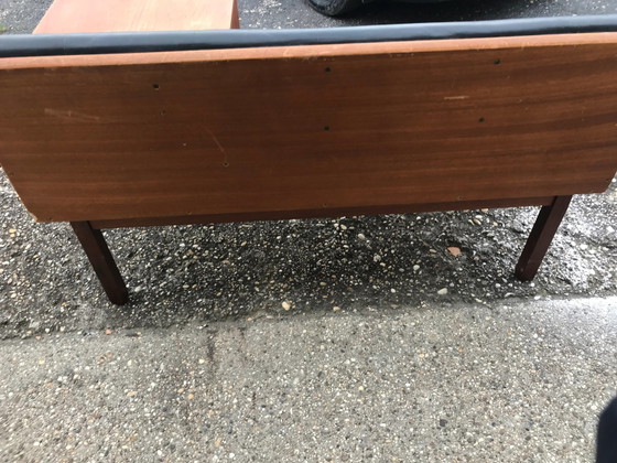 Restored Vintage Teak Telephone Bench Unit with Vinyl Seat, 1960s – Benches, Leather, Brass (photo 7 of 7)
