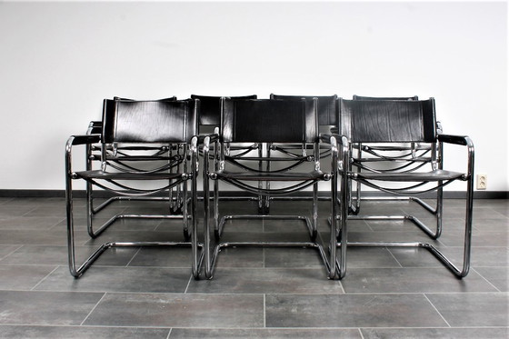 Image 1 of Set van 8 Matteo Grassi MG5 zwarte tuigleren buisframe stoelen