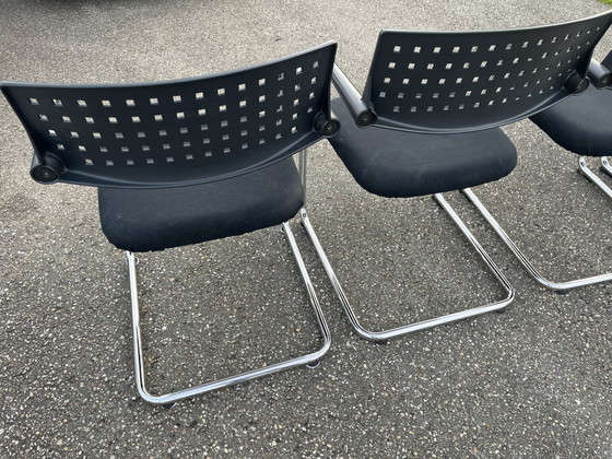 4x Vitra Visavis 2 Esszimmerstühle, Konferenzstühle – Chrome, Textile, Vintage (photo 4 of 14)