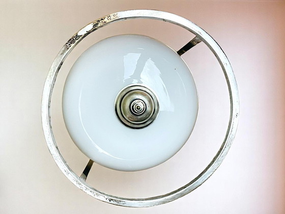 Image 1 of Portuguese Mid Century Modern Green Opaline Milk Glass Chandelier for High Ceilings, 1940s-50s