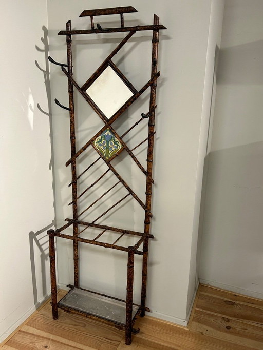 Art Nouveau Kapstok & Paraplubak Bamboe Circa 1890