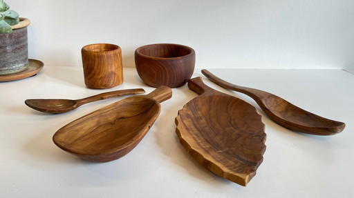Lot Coupelles en Bois Tourné et Sculpté Vintage