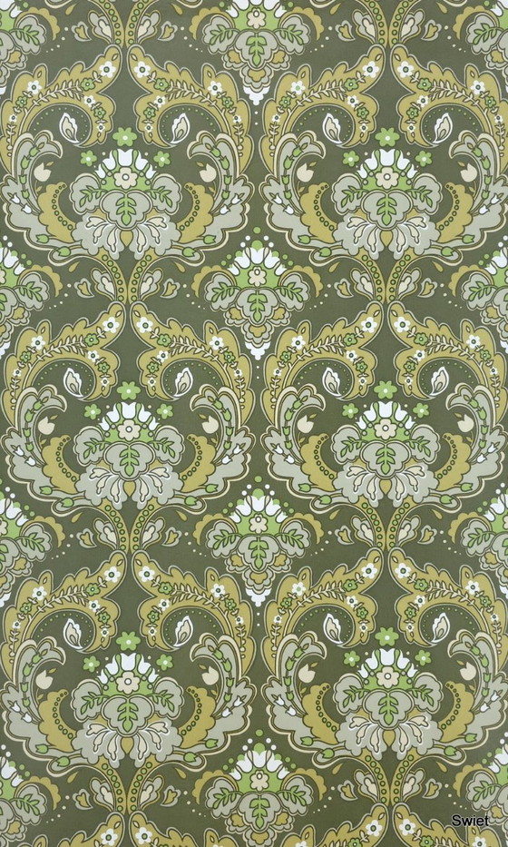14297 Papier Peint Vintage Baroque New Old Stock Vert Olive Jaune Blanc – Décorations murales, Paper (photo 7 of 9)