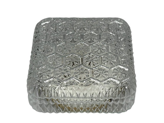 Image 1 of Plafondlamp uit de jaren 60/70, plafondmontage, glas, metaal, ruimtetijdperkontwerp