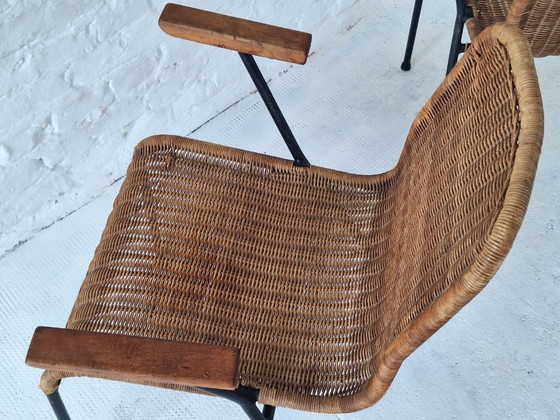 Pair of Rattan and Iron Stackable Elbow Chairs by Gian Franco Legler, Switzerland, 1960s – Dining chairs (photo 8 of 10)