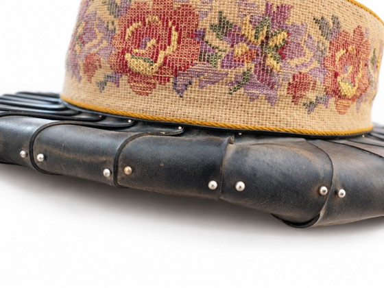 Avant-Garde Design Hat, Handmade from Upcycled Rubber, Wearable Art, Petit Point, Sculpture, Metal, Black (photo 3 of 8)