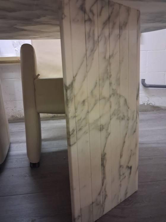 Image 1 of Museumstuk: Originele Mario Bellini "Il Colonnato" Marmeren Tafel XL + 4 Luxe Leren Stoelen (In Concoursstaat!)