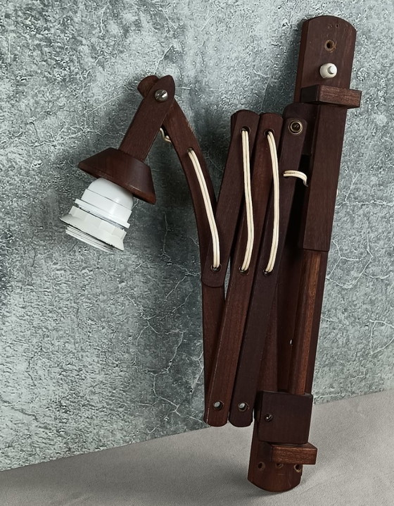 Image 1 of Midcentury modern accordion lamp in solid teak, 1960