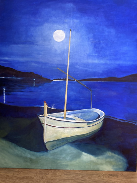 Quadro a olio, spiaggia, barca e luna – Decorazioni murali, Altro (photo 3 of 5)