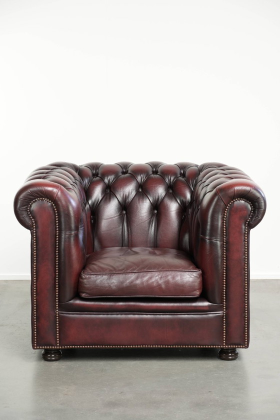 Englischer Chesterfield Club Sessel aus Rindsleder in einer schönen roten Farbe – Leather, Klassiek (photo 2 of 12)