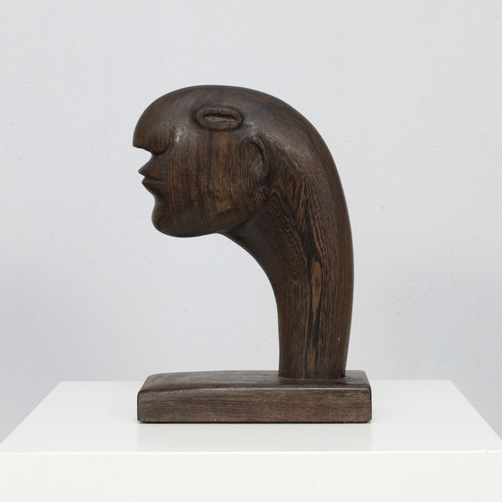 Image 1 of Objet décoratif Tête en bois, années 1980 Signé C.D.