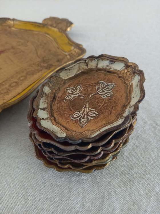 Image 1 of Florentine tray with 7 Florentine coasters