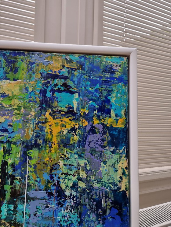 Image 1 of Frances Eckhardt - 80x90 cm abstract painting hand-painted colorful modern art blue green yellow