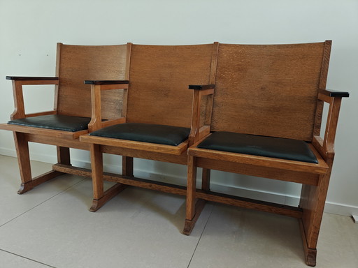 Vintage theaterbankje 'Amsterdamse school' 