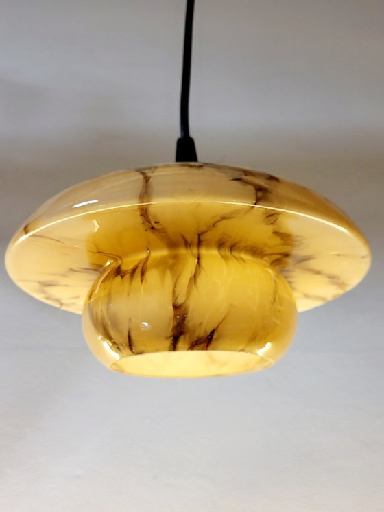 Image 1 of Uran- oder annagrüne Glaspendelleuchte, seltenes Modell, Scailmont, Art déco