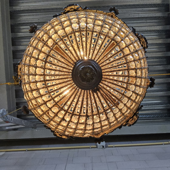 Image 1 of Vintage Louis XVI chandelier button empire crystal (glass) and metal / French chandelier