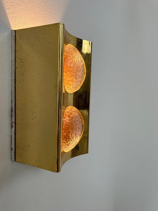 Vintage wall light in brass and bubble glass, France, 1950