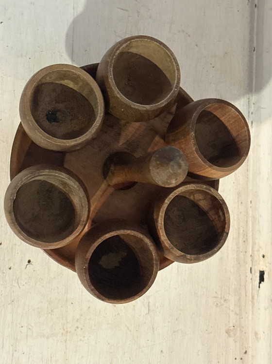 Vintage gedraaide houten eierdopjes set - standaard plus 6 stuks, Tafelaccessoires, Bruin (foto 4 van 15)