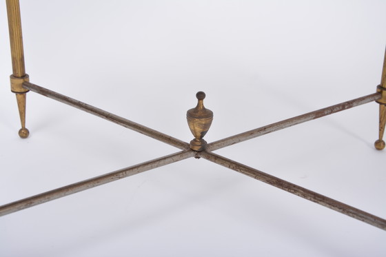 Image 1 of Hollywood Regency Brass and Glass Nesting Tables in the Style of Maison Jansen, Set of 3