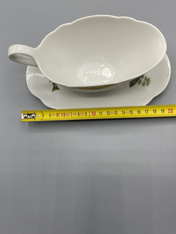 Jaren 80 L'Hirondelle Porseleinen Sauskom met Visdecor – Decoratieve objecten, Porcelain (photo 9 of 10)